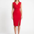 Vesperia  - Draped V-Neck Cocktail Midi Dress Wedding Receptions