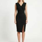 Vesperia  - Draped V-Neck Cocktail Midi Dress Wedding Receptions