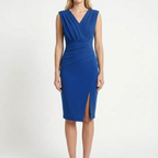 Vesperia  - Draped V-Neck Cocktail Midi Dress Wedding Receptions