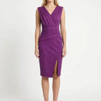 Vesperia  - Draped V-Neck Cocktail Midi Dress Wedding Receptions
