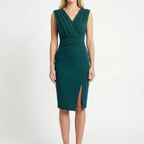 Vesperia  - Draped V-Neck Cocktail Midi Dress Wedding Receptions