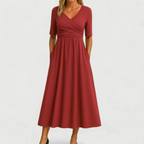 Vespiria  - Short-Sleeve Black Midi Dress Office Wear