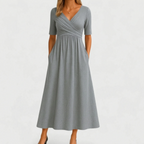Vespiria  - Short-Sleeve Black Midi Dress Office Wear
