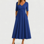 Vespiria  - Short-Sleeve Black Midi Dress Office Wear