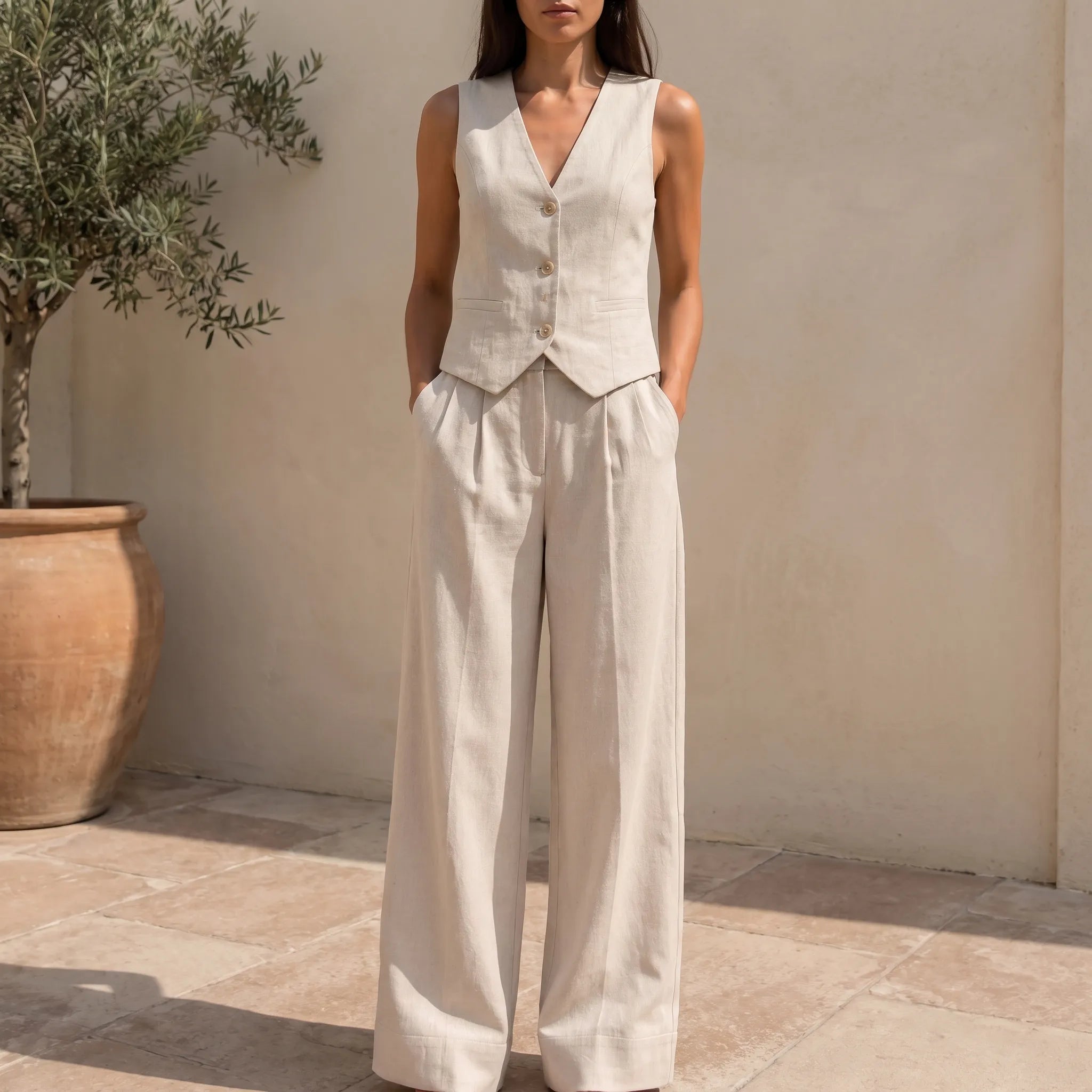 VestraSet  - Sleeveless Waistcoat And Trouser Co-Ord Office Styling
