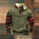 Men's half-zip sweater with patterned sleeves and pouch pocket