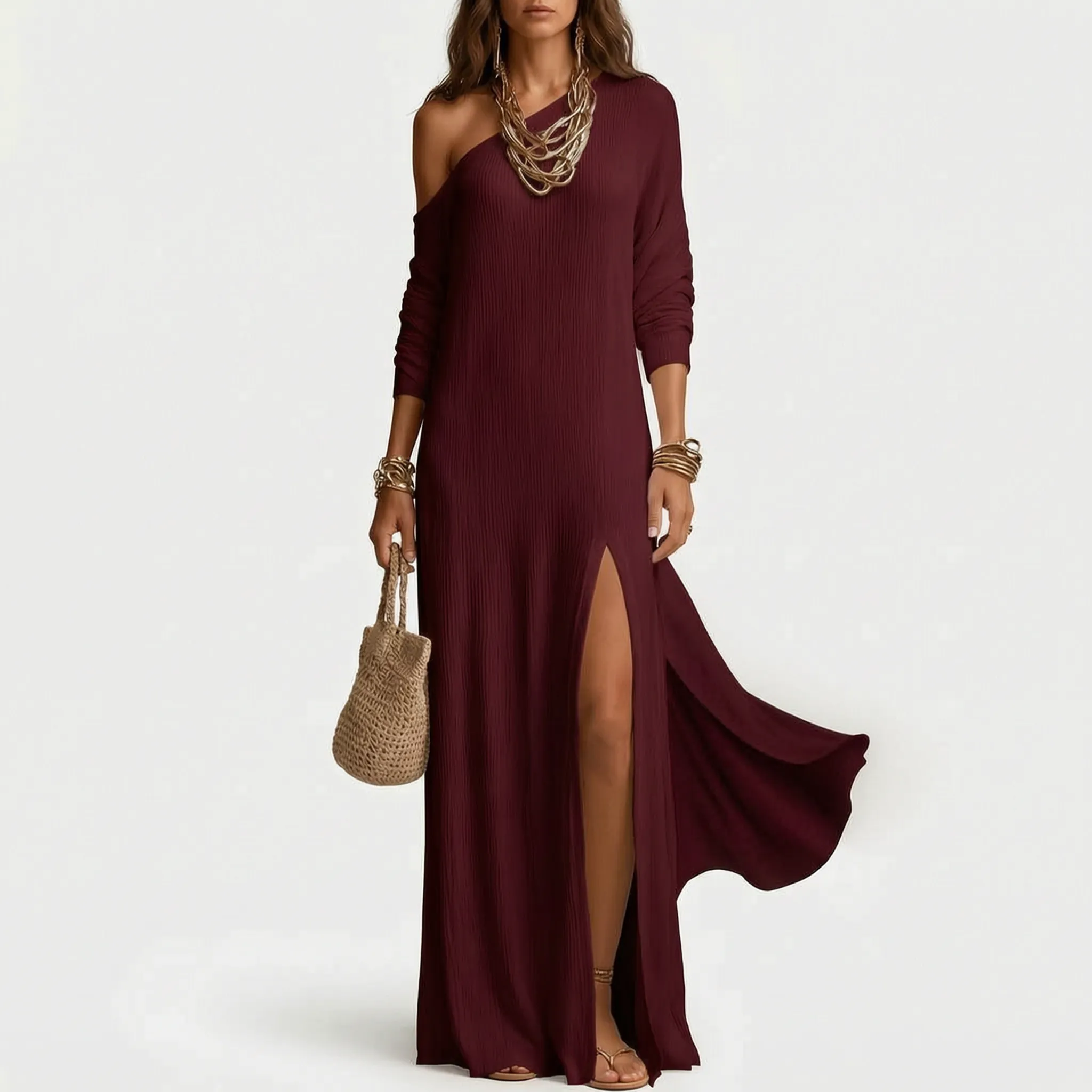Vittoria  - One-Shoulder Long Sleeve Maxi Dress Summer Evenings