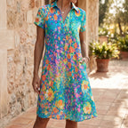 Vivellia  - Ladies Floral Short Sleeve Summer Dress Summer Garden Parties
