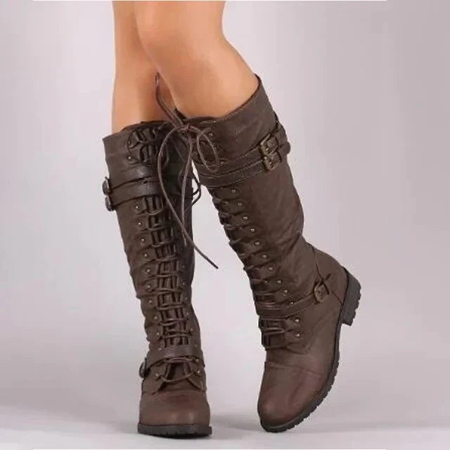 Women's lace-up combat boots with buckle details