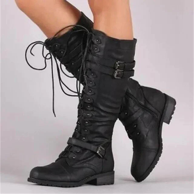 Women's lace-up combat boots with buckle details