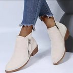 Women's ankle boots with side zippers and low block heels