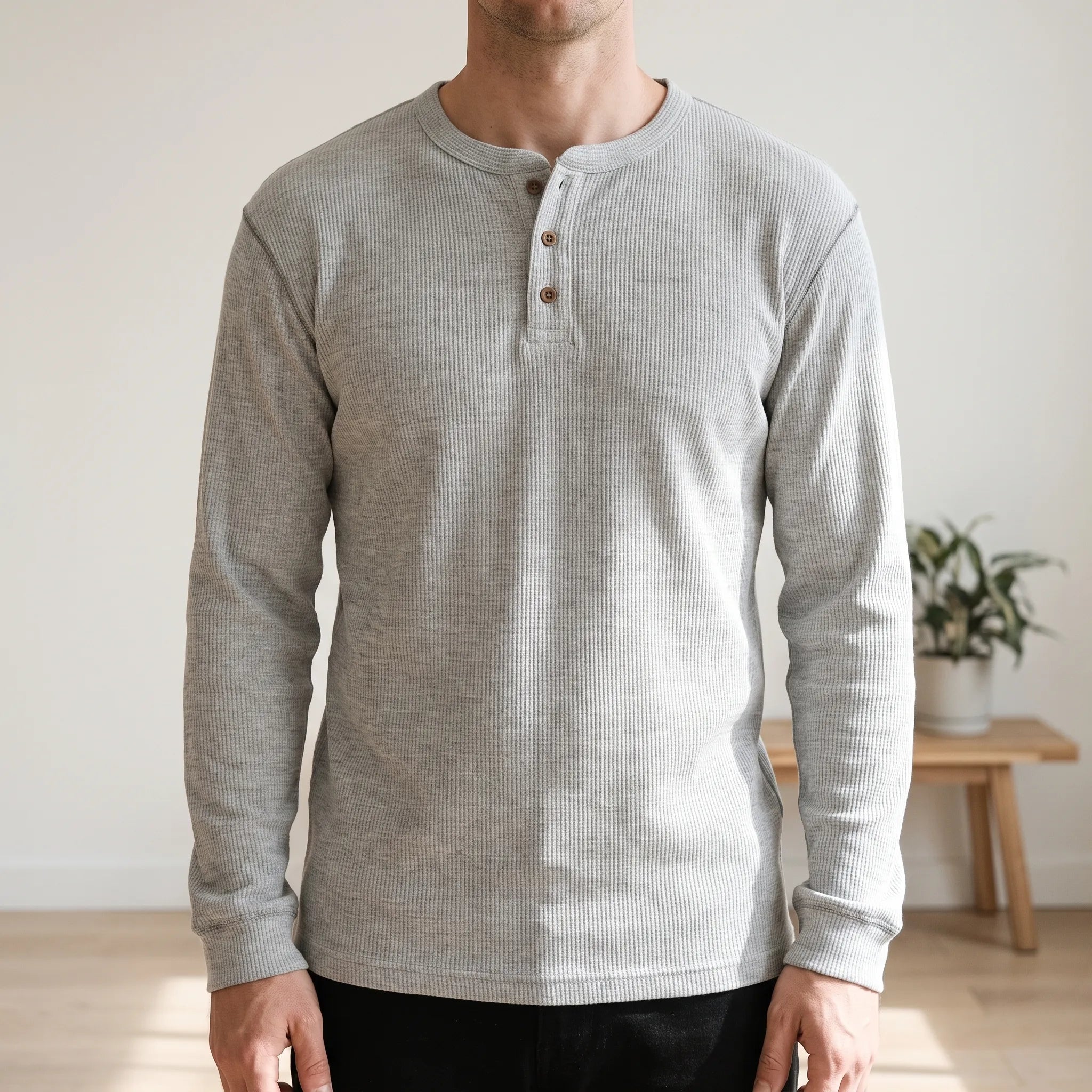 WaffleTrek  - Long Sleeve Waffle Knit Henley Shirt Casual Weekend Outings