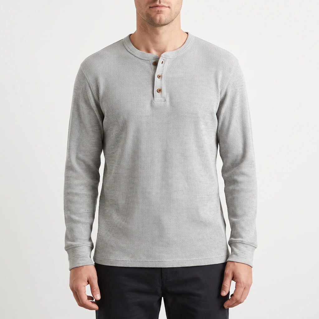 WaffleTrek  - Long Sleeve Waffle Knit Henley Shirt Casual Weekend Outings