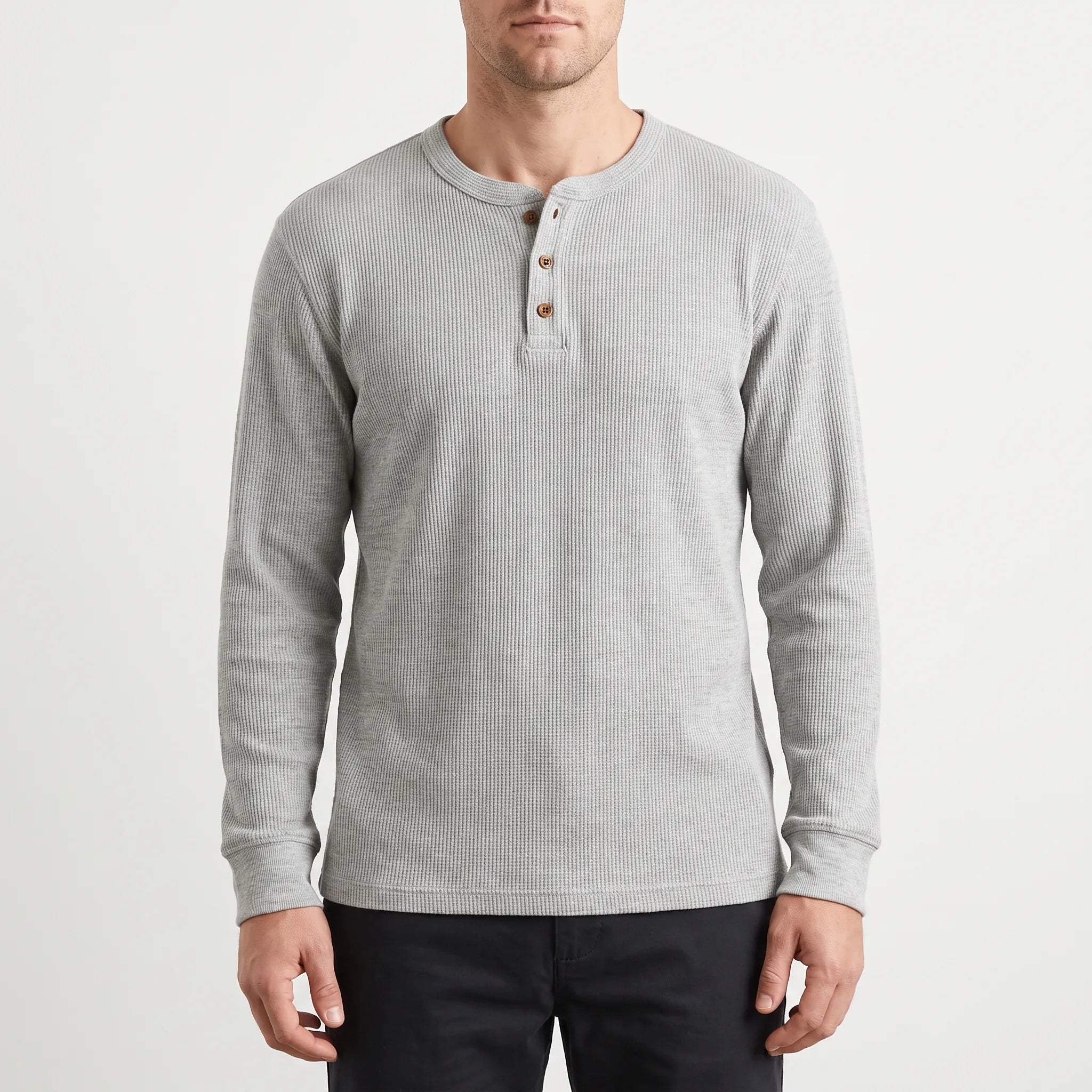WaffleTrek  - Long Sleeve Waffle Knit Henley Shirt Casual Weekend Outings