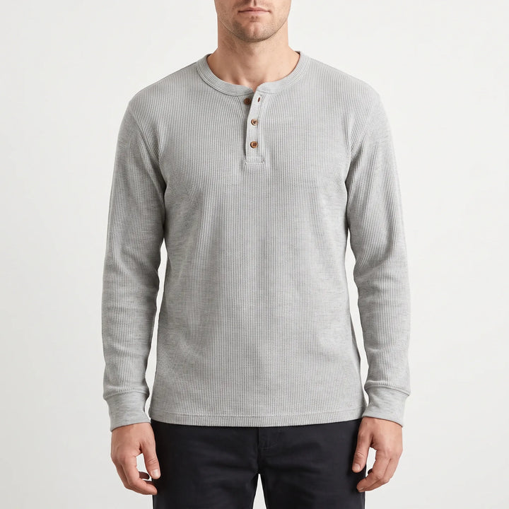 WaffleTrek  - Long Sleeve Waffle Knit Henley Shirt Casual Weekend Outings
