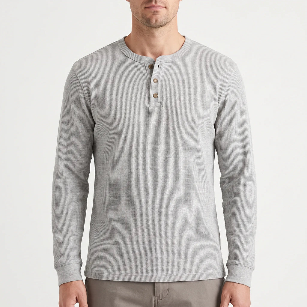 WaffleTrek  - Long Sleeve Waffle Knit Henley Shirt Casual Weekend Outings