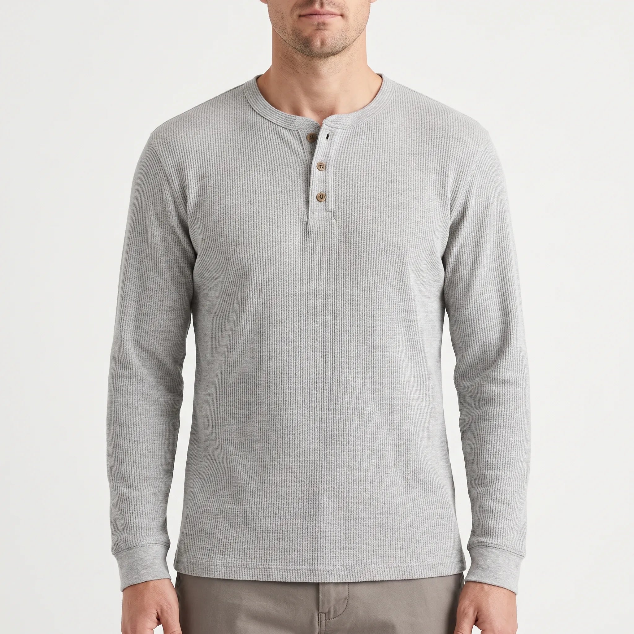 WaffleTrek  - Long Sleeve Waffle Knit Henley Shirt Casual Weekend Outings
