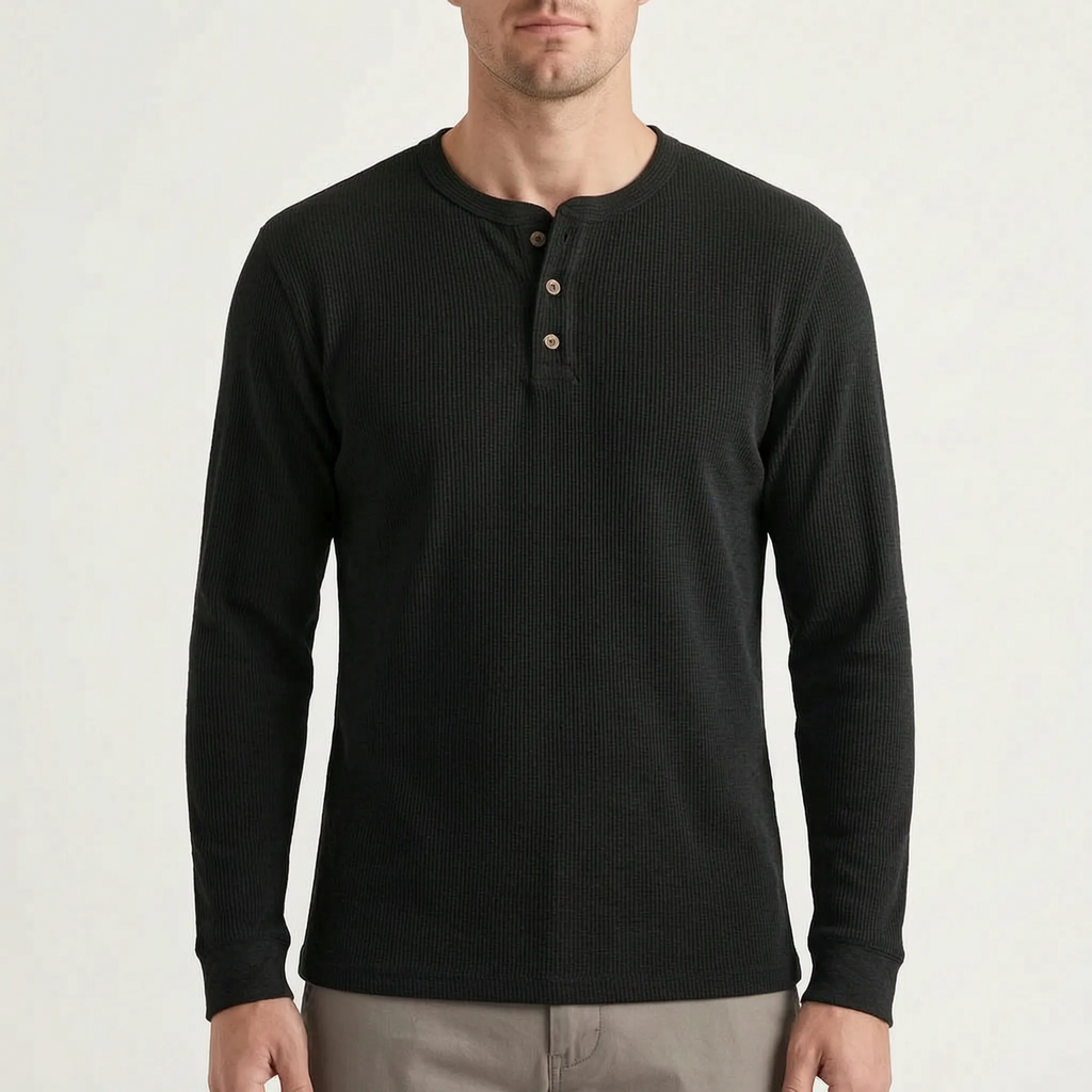 WaffleTrek  - Long Sleeve Waffle Knit Henley Shirt Casual Weekend Outings