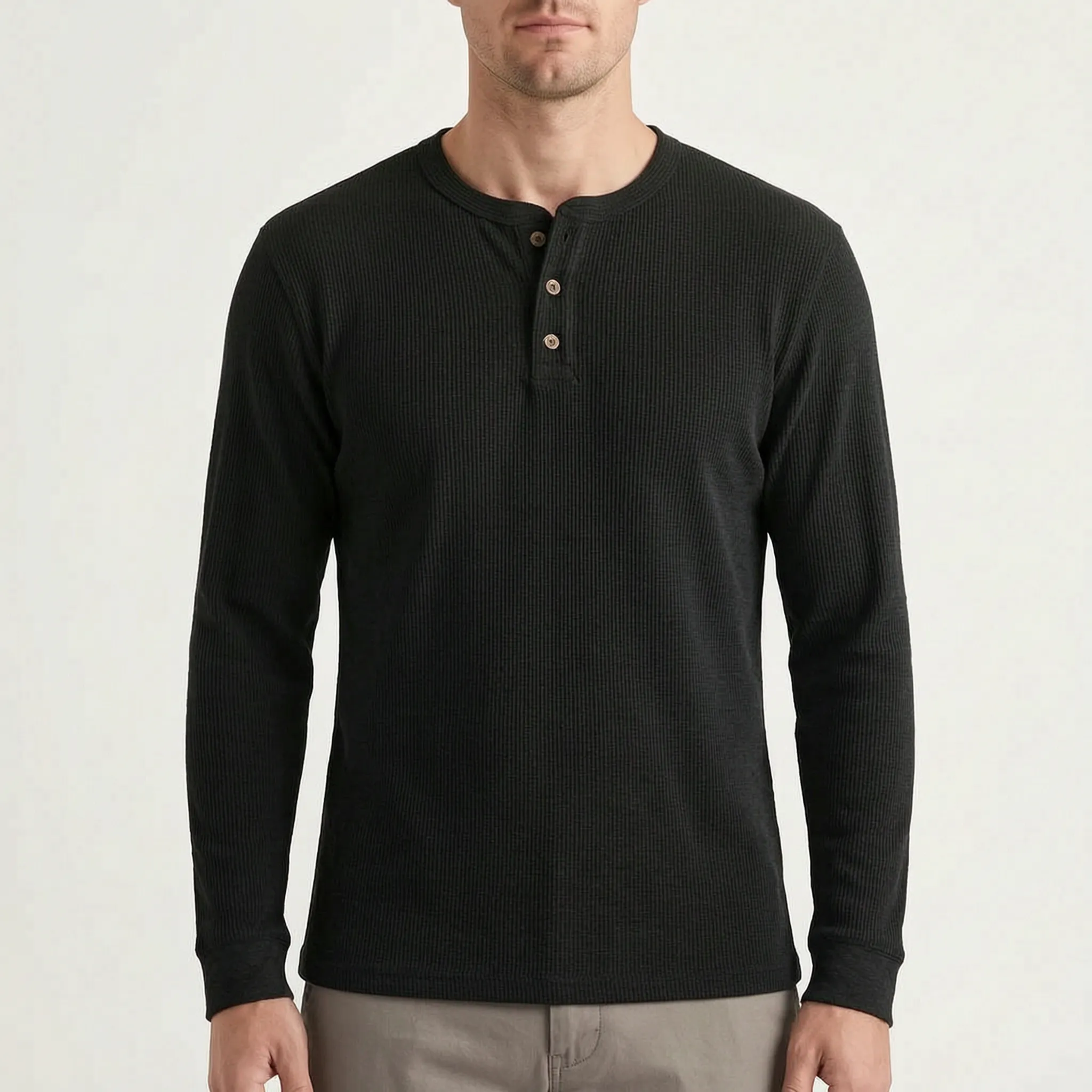 WaffleTrek  - Long Sleeve Waffle Knit Henley Shirt Casual Weekend Outings
