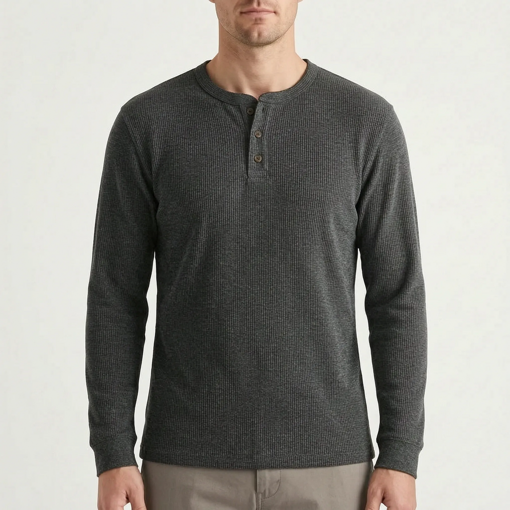 WaffleTrek  - Long Sleeve Waffle Knit Henley Shirt Casual Weekend Outings