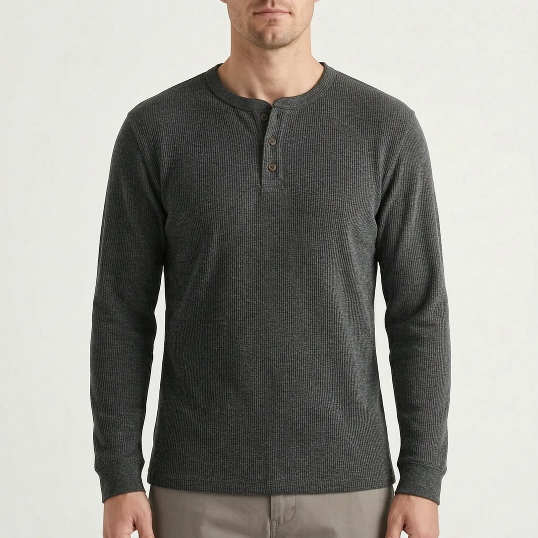 WaffleTrek  - Long Sleeve Waffle Knit Henley Shirt Casual Weekend Outings
