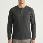 WaffleTrek  - Long Sleeve Waffle Knit Henley Shirt Casual Weekend Outings