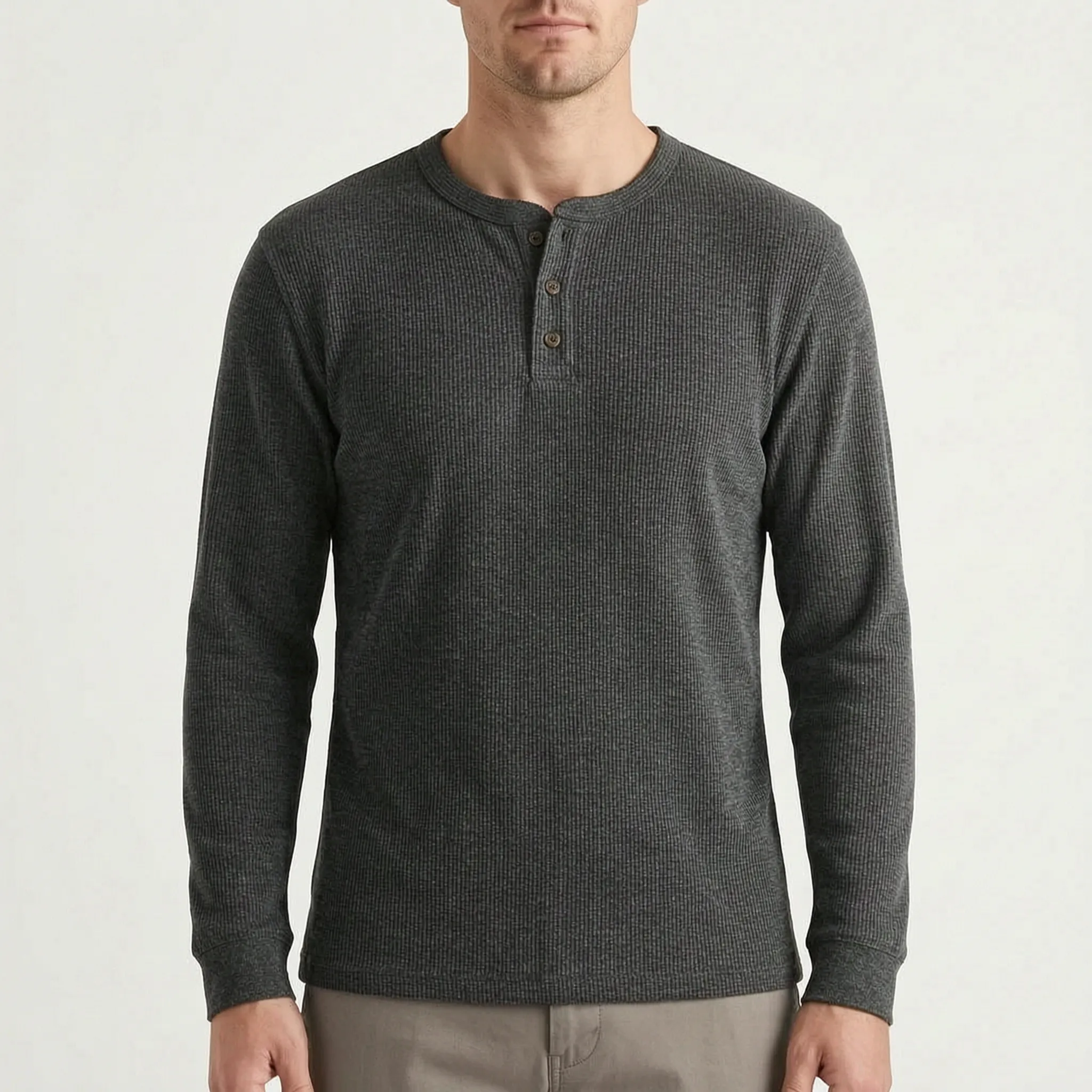WaffleTrek  - Long Sleeve Waffle Knit Henley Shirt Casual Weekend Outings