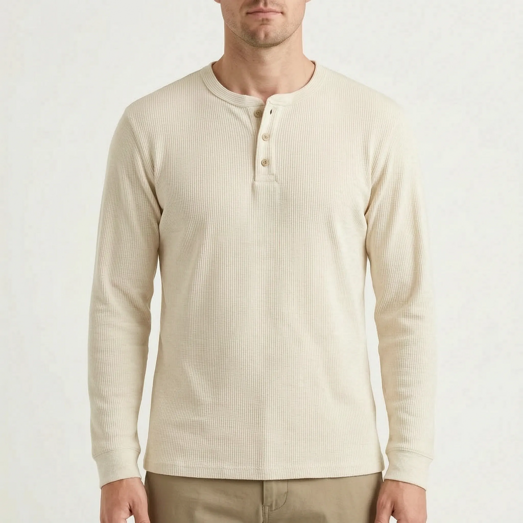 WaffleTrek  - Long Sleeve Waffle Knit Henley Shirt Casual Weekend Outings