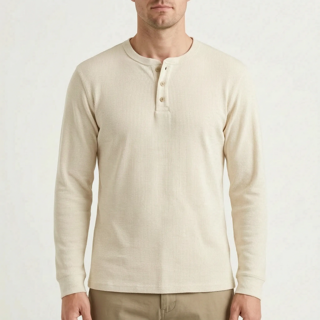 WaffleTrek  - Long Sleeve Waffle Knit Henley Shirt Casual Weekend Outings