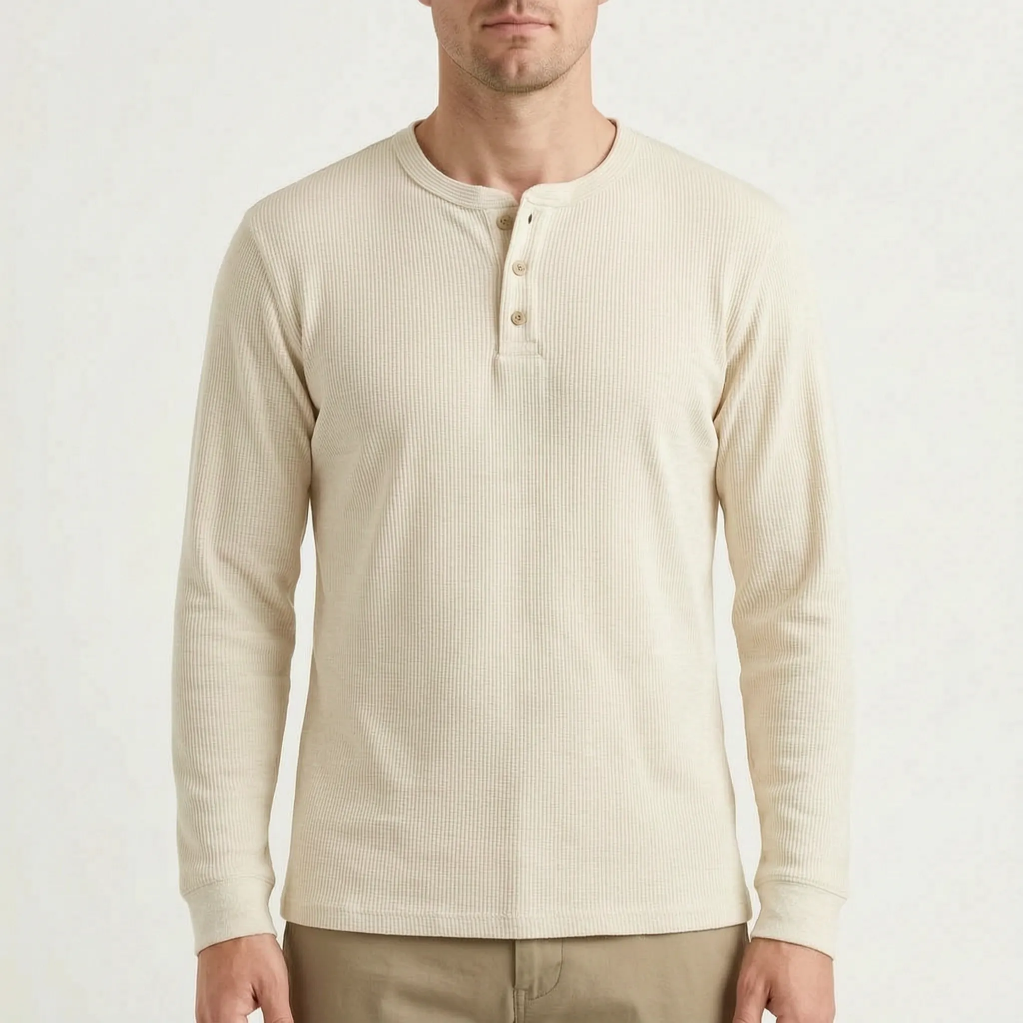 WaffleTrek  - Long Sleeve Waffle Knit Henley Shirt Casual Weekend Outings