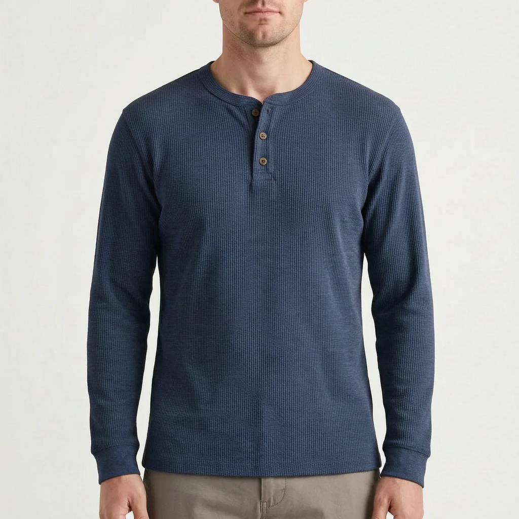 WaffleTrek  - Long Sleeve Waffle Knit Henley Shirt Casual Weekend Outings