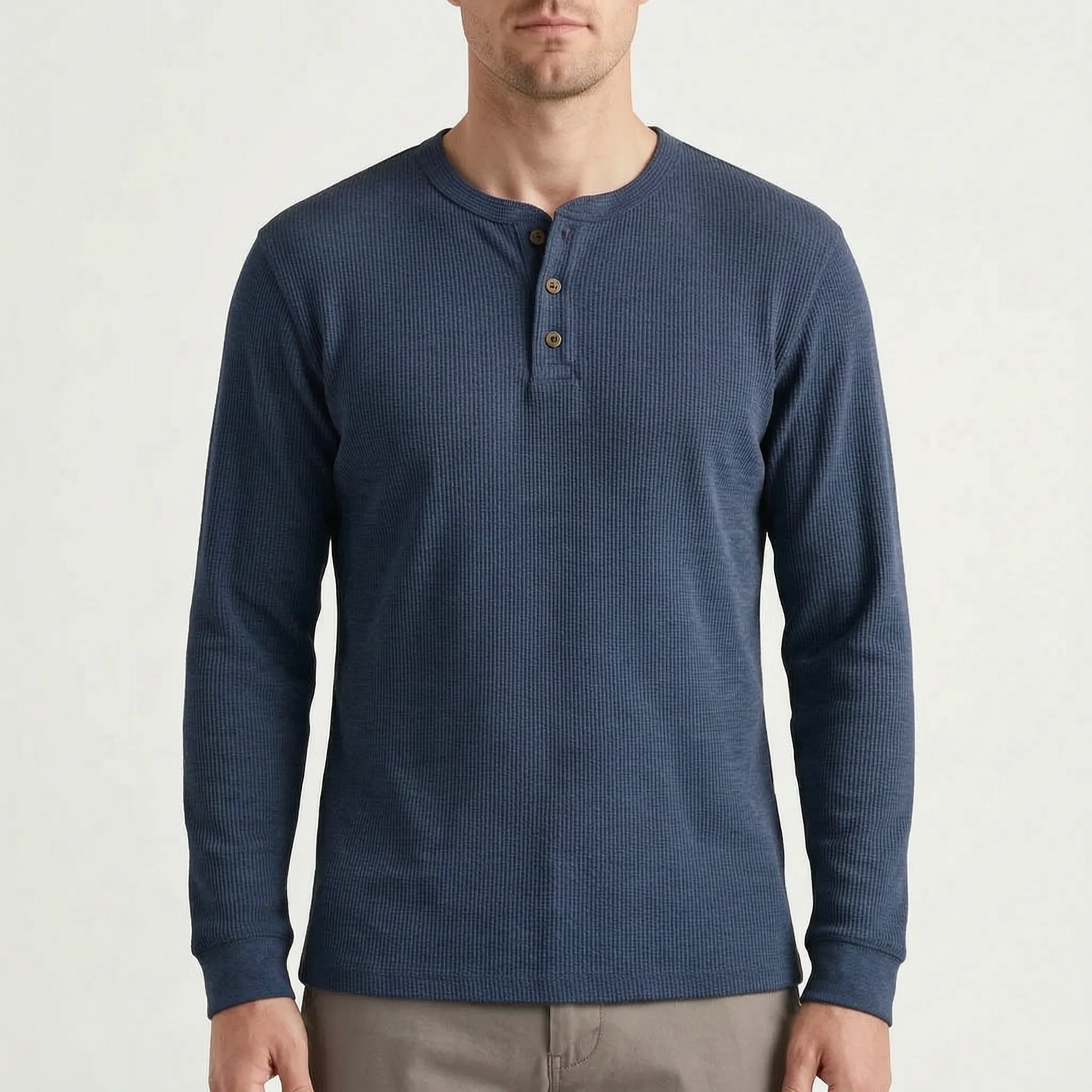 WaffleTrek  - Long Sleeve Waffle Knit Henley Shirt Casual Weekend Outings