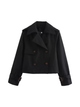 Women's cropped double-breasted trench coat with pointed collar and buckle cuffs