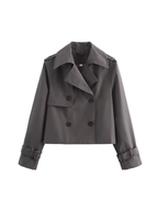 Women's cropped double-breasted trench coat with pointed collar and buckle cuffs