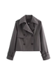 Women's cropped double-breasted trench coat with pointed collar and buckle cuffs