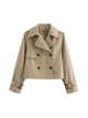Women's cropped double-breasted trench coat with pointed collar and buckle cuffs