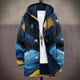 Unisex multicoloured hooded zip-up top with blue, black and yellow abstract starry print
