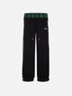 Black wide-leg jogger trousers with checked waistband and drawcords