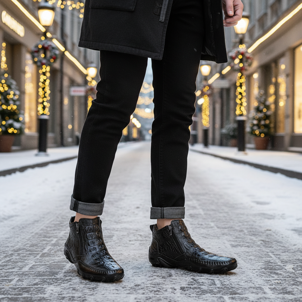 Men's crocodile-effect Chelsea ankle boots with side zips