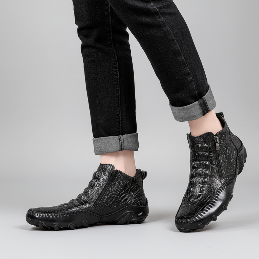 Men's crocodile-effect Chelsea ankle boots with side zips