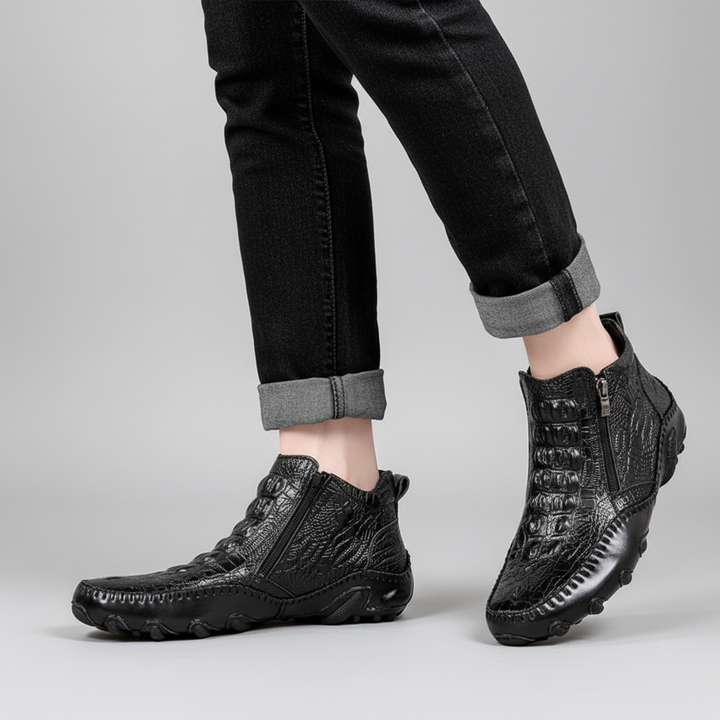 Men's crocodile-effect Chelsea ankle boots with side zips