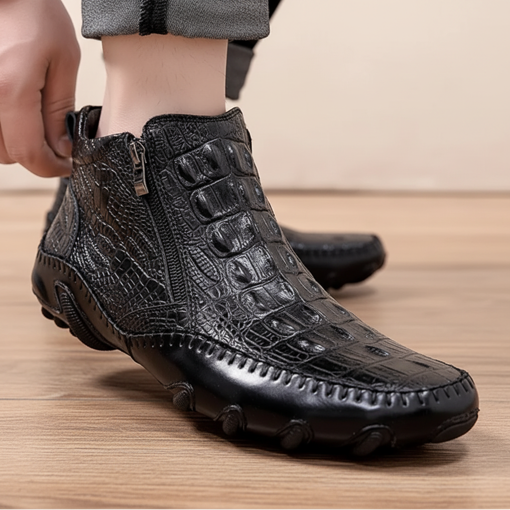 Men's crocodile-effect Chelsea ankle boots with side zips