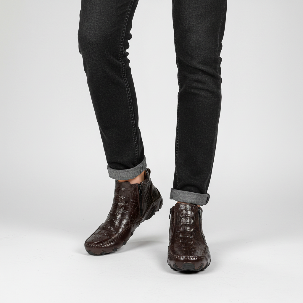 Men's crocodile-effect Chelsea ankle boots with side zips