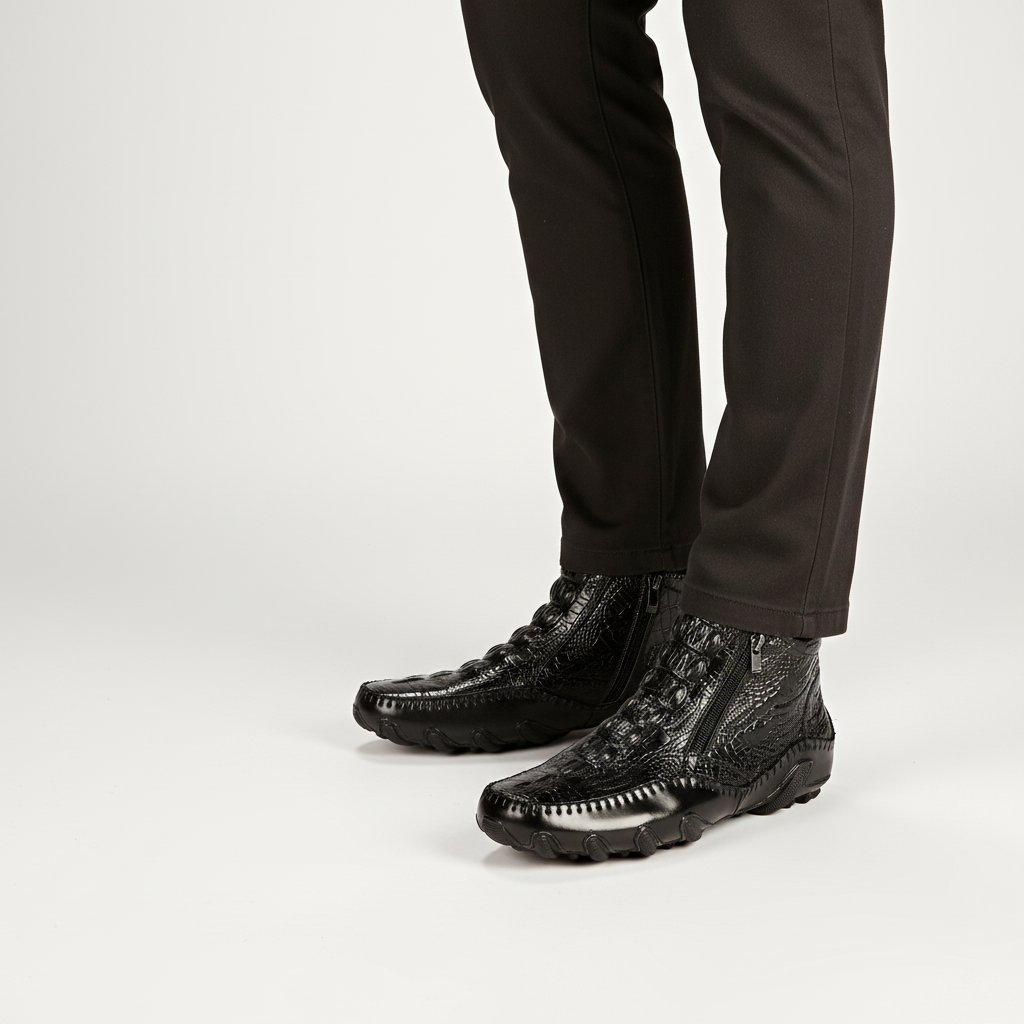 Men's crocodile-effect Chelsea ankle boots with side zips