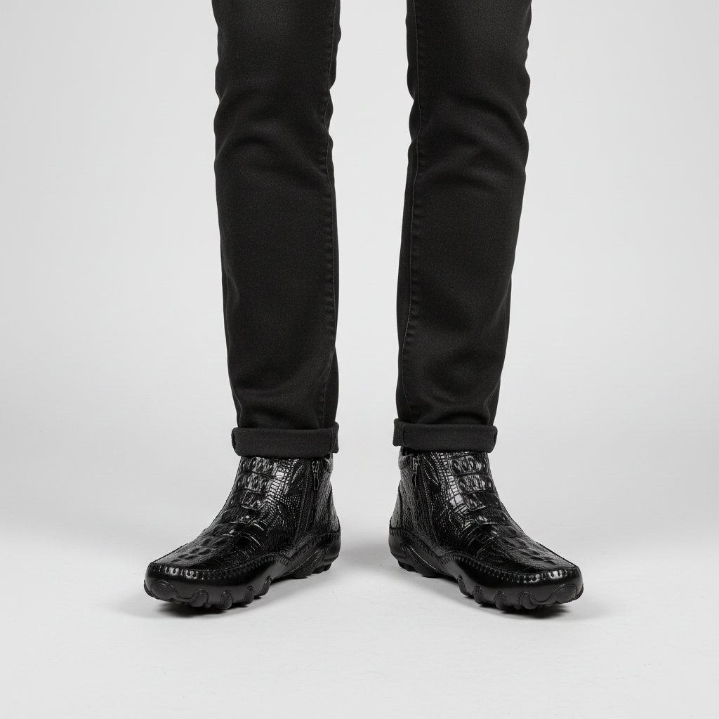 Men's crocodile-effect Chelsea ankle boots with side zips