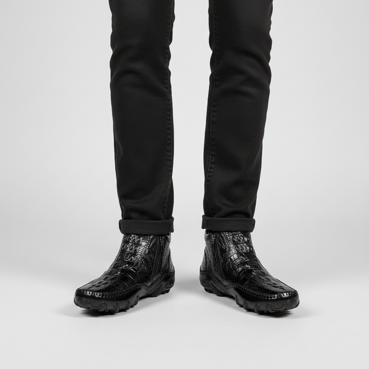 Men's crocodile-effect Chelsea ankle boots with side zips