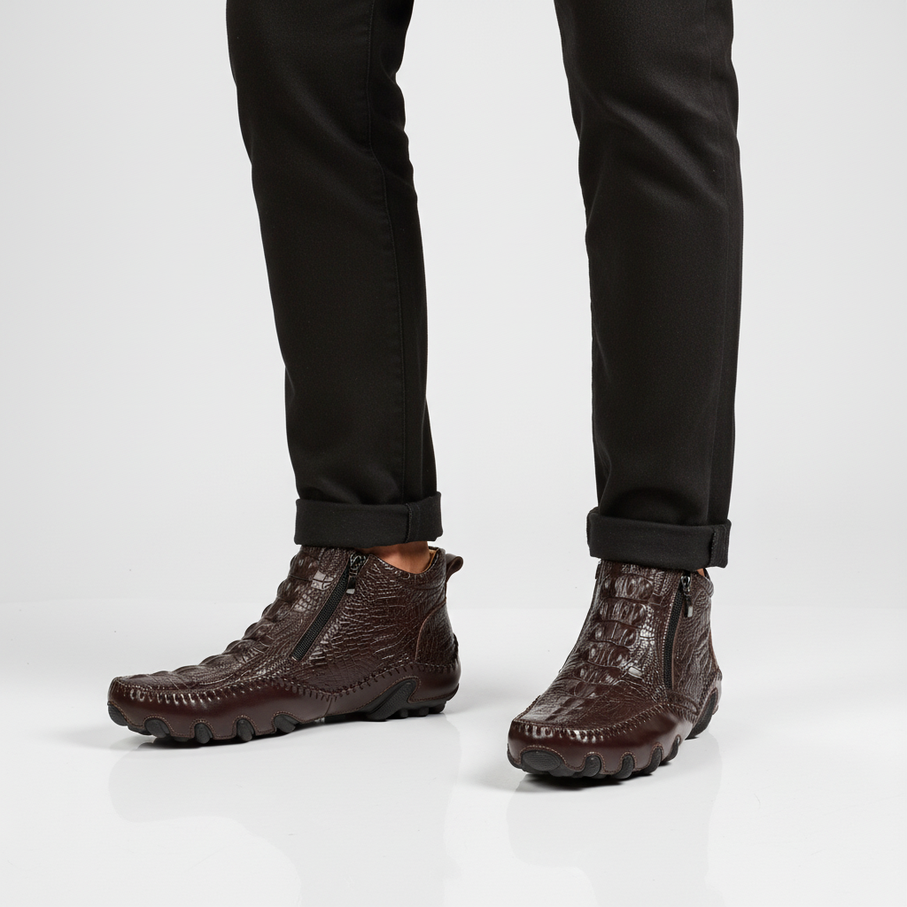 Men's crocodile-effect Chelsea ankle boots with side zips