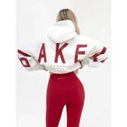 Women's graphic print hoodie with hood and bold back lettering