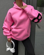 Women's graphic print hoodie with hood and bold back lettering