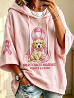Women's pink awareness hoodie with dog and ribbon graphic